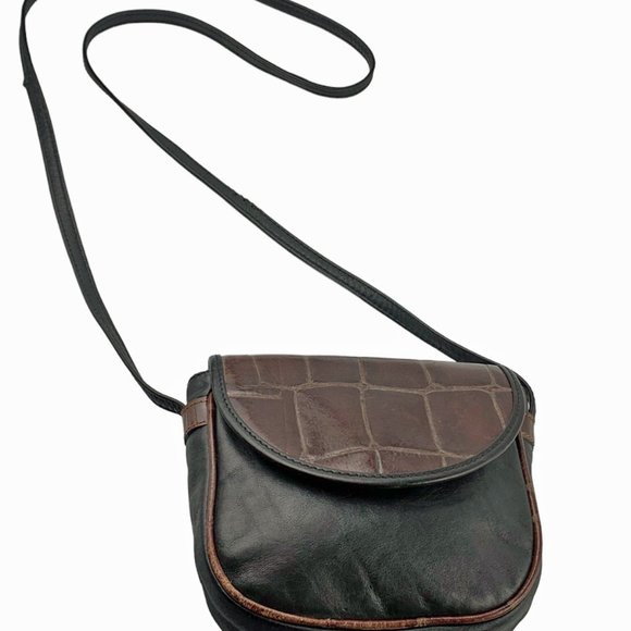 Vintage Les Copains Black and Brown‎ Embossed Leather Small Crossbody Bag - Picture 7 of 7